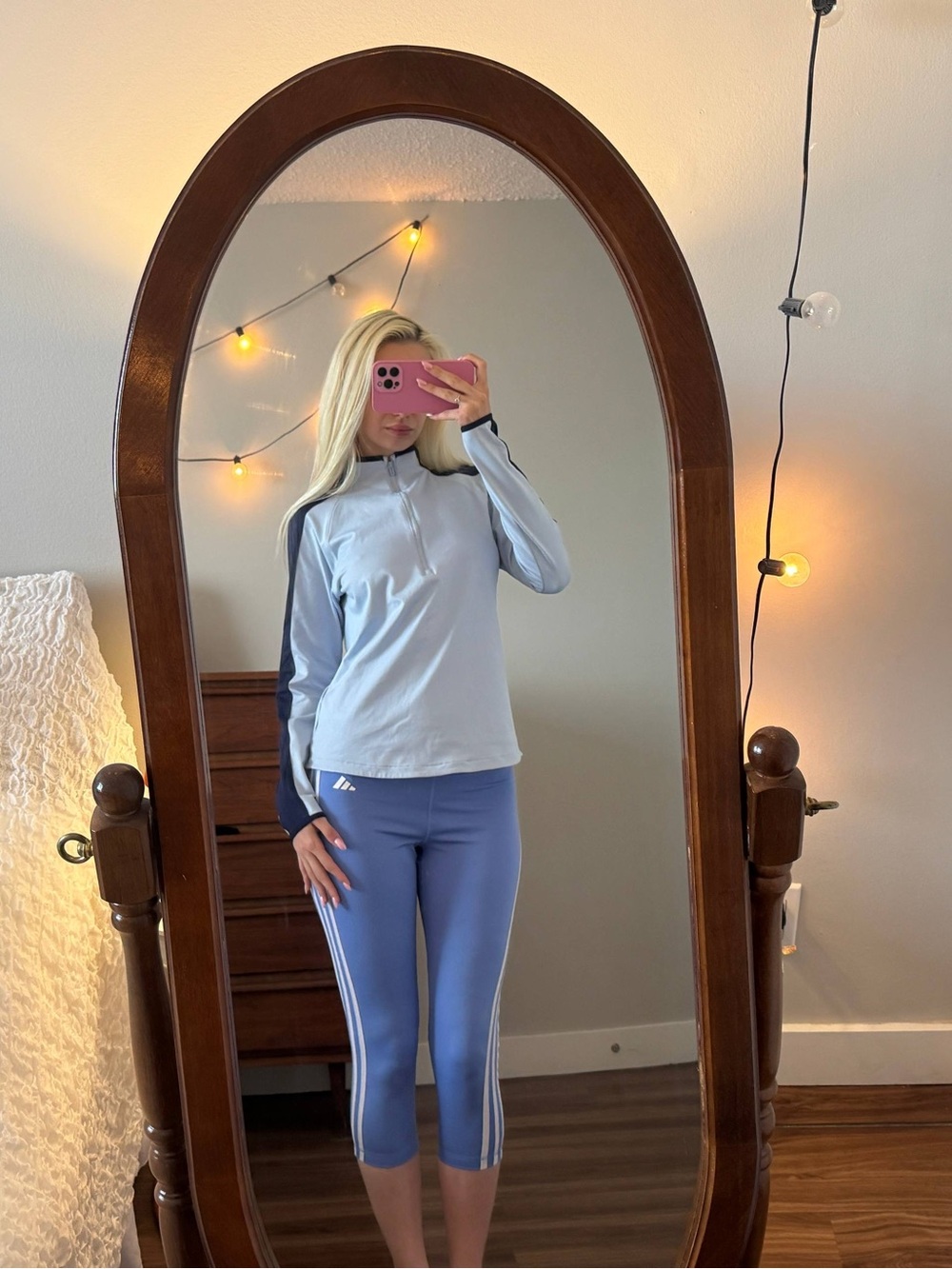 adidas Light Blue Capri Leggings with White Stripes - Picture 4 of 6